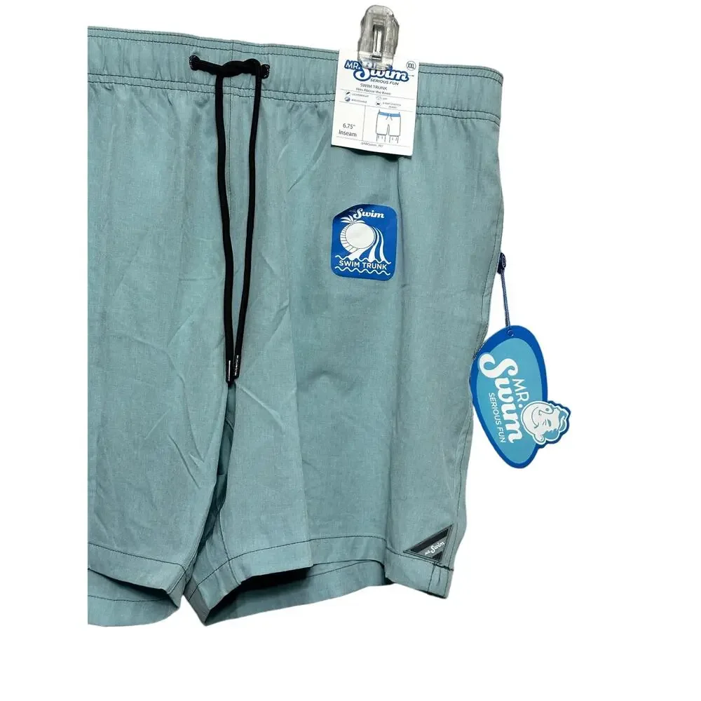 Mr. Swim Trunks Adjustable Drawstring Elastic Waistband Quick-Dry Green XXL NWT